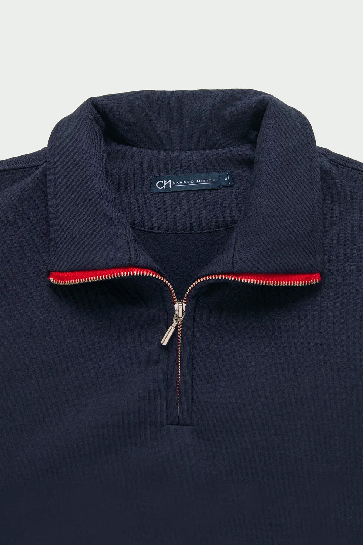 Buzo Perchado Half Zip Algodón Azul Oscuro